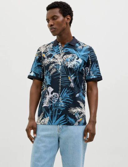 Jack & Jones Jjhawaii Aop Polo Ss - Black - S