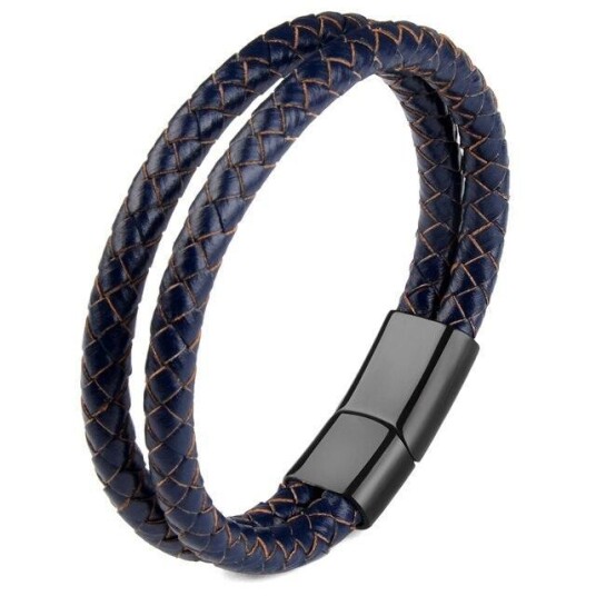 Skinn armbånd med dobbel tau Blå Skinn armbånd med dobbel tau Blå