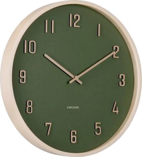KARLSSON Wall Clock Nervadura Dark Green W. Light Wood Khaki green Ø 40.8 CM