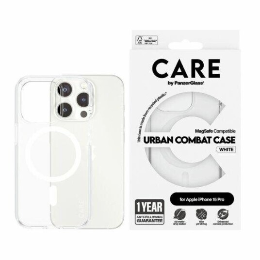 PanzerGlass Urban Combat Transparent Baksidedeksel MagSafe for iPhone 15 Pro Hvit
