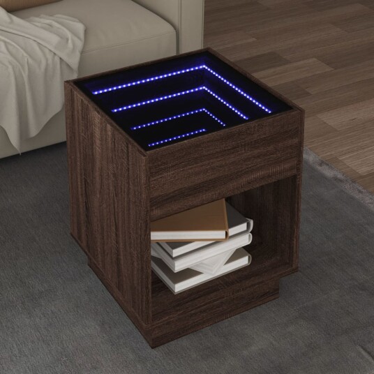  Salongbord med Infinity LED brun eik 40x40x50 cm 847650