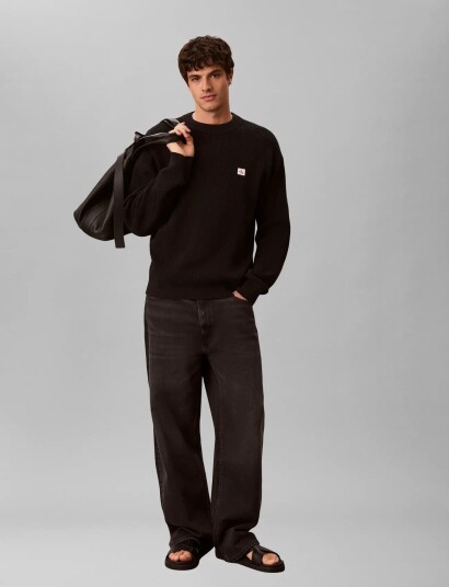 Calvin Klein Jeans Ls Ez Cotton Waffle Crwnk Swtr 9 Black XS Calvin Klein Jeans Ls Ez Cotton Waffle Crwnk Swtr 9 Black XS