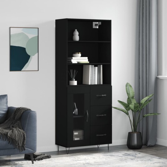 vidaXL Highboard svart 69,5x34x180 cm konstruert tre 8720845928698
