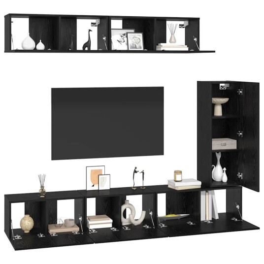 TV benksett 6 pcs Svart eik 30.5 x 30 x 90 cm Konstruert tre