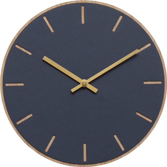 Hemverk - Smokey Blue veggklokke 28 cm blå linoleum m/gull viser