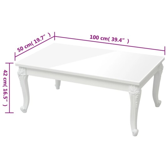 Salongbord høyglans hvit 100x50x42 cm konstruert tre 8721012118416