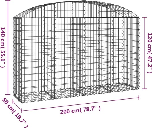 vidaXL Gabionkurv buet 200x50x120/140 cm galvanisert jern