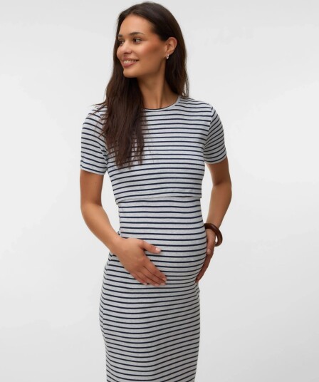 Mamalicious Mlawa Yd June Ss Jrs Midi Dress 2F   Grey   XL