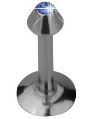 Labret Piercing med Spike Kule og Blå Sten Strl 1.2 x 8 mm med 3 mm kule