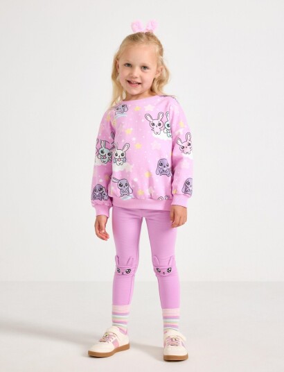 Lindex Leggings Bunnie Face Knees Purple 116