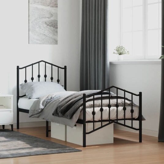 vidaXL Sengeramme i metall med hode- og fotgavl svart 75x190 cm 8721012211063