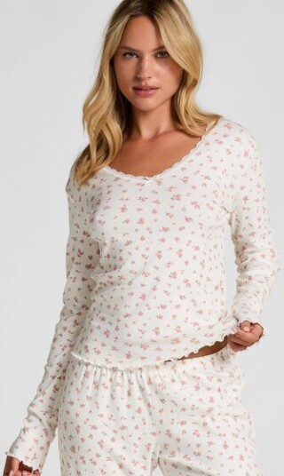 Hunkemöller Ribbestrikket pyjamasoverdel Hvit