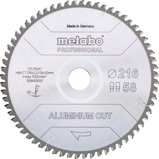 Metabo Sirkelsagblad 216mm for Aluminium - 58 Tenner
