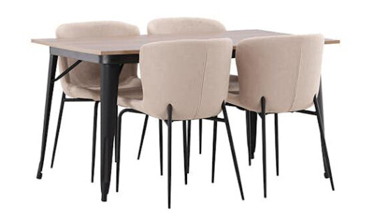 Spisegruppe Venture Home Tempe med 4 Modesto Stoler