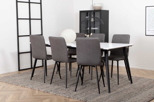 Venture Design Jimmy & Windu spisegruppe Grå/hvit 6 stoler & bord 195 x 90 cm