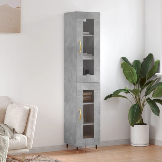vidaXL Highboard betonggrå 34,5x34x180 cm konstruert tre 8720845488352