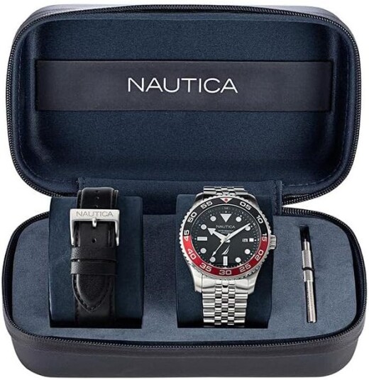 Nautica Herreklokke NAPPBF145 Pacific Beach Sort/Stål Ø43 mm