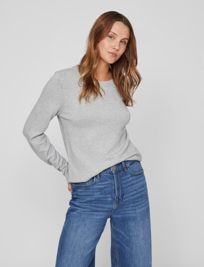 Vila Viril O-Neck L/S Knit Top - Noos - Grey - M Vila Viril O-Neck L/S Knit Top - Noos - Grey - M