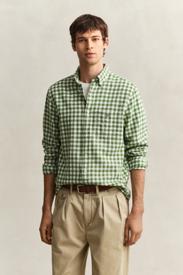 Gant Gingham skjorte i linblanding DRY HERB GREEN XXL Gant Gingham skjorte i linblanding DRY HERB GREEN XXL