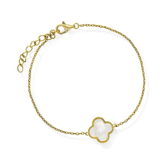 Pan Jewelry Kløver armbånd i 925 forgylt sølv med perlemor Pan Jewelry Kløver armbånd i 925 forgylt sølv med perlemor