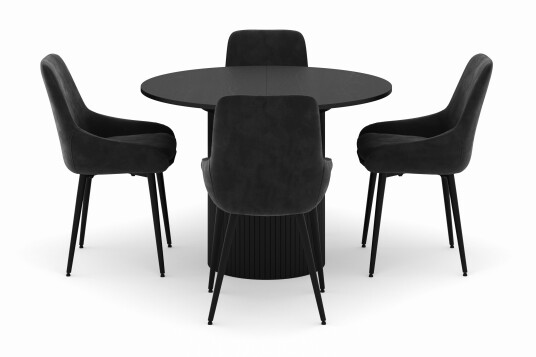 Scandinavian Choice Kopparbo Rund Spisegruppe 106 156cm med 4 Alsarp Spisestoler Svart