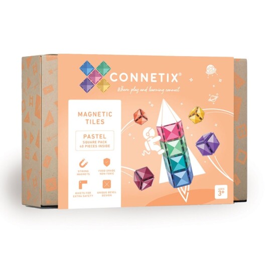 Connetix Pastel Square Pack 40 Pieces CT-P-00040-SQ Connetix Pastel Square Pack 40 Pieces CT-P-00040-SQ