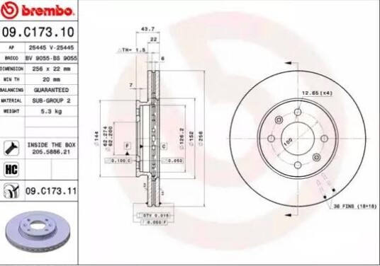 Bremseskive BREMBO 09.C173.11 Bremseskive BREMBO 09.C173.11