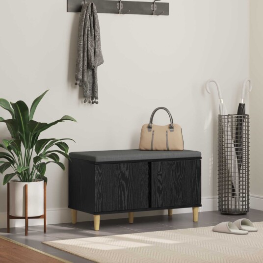 vidaXL Gangbenk Svart Eik 80 x 38 x 46 cm Konstruert treverk og stoff vidaXL Gangbenk Svart Eik 80 x 38 x 46 cm Konstruert treverk og stoff