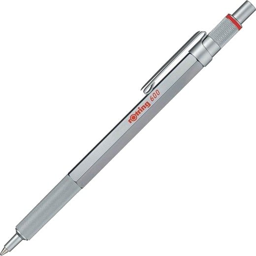 Rotring rOtring 6 Ballpoint Pen Medium Point Svart Ink Sølv Metal Barrel with Non-Slip Knurled Grip Refillable Rotring rOtring 6 Ballpoint Pen Medium Point Svart Ink Sølv Metal Barrel with Non-Slip Knurled Grip Refillable
