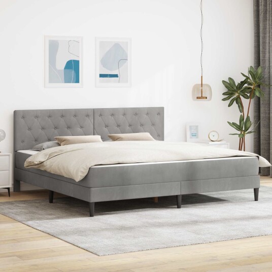 vidaXL Sengeramme med madrass Lysegrå 200 x 200 cm Fløyel