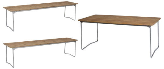 Grythyttan Stålmöbler B31 spisegruppe Teak/galvanisert stål 2 benkar 170 cm & bord 170 x 92 cm