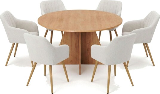 Vera spisegruppe rund 130 cm eik med 6 Filippa spisestoler Eik