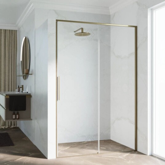 Novellini Riga 2P skyvedør venstre, 146-149 cm, klart glass, børstet bronse profil