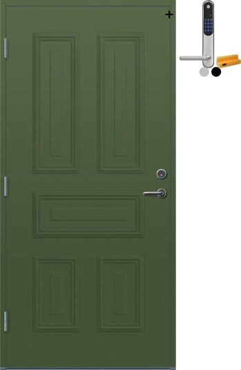 Ytterdør Bygg1 Lista med Yale Entrus BxH: 80x190 cm, Høyre, NCS S-6030-G30Y, Grønn, Yale Sølv Ytterdør Bygg1 Lista med Yale Entrus BxH: 80x190 cm, Høyre, NCS S-6030-G30Y, Grønn, Yale Sølv