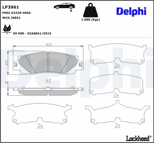 DELPHI LP3961 Bremseklosser DELPHI LP3961 Bremseklosser