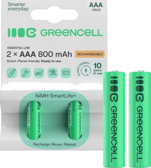 Green Cell oppladbare AAA-batterier 800 mAh, 1,2 V, 2-pakning Green Cell oppladbare AAA-batterier 800 mAh, 1,2 V, 2-pakning