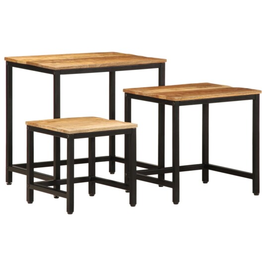Stablebare sidebord 3 stk grovt heltre mangotre 376042