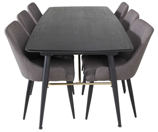 Venture Design Black Veneer & Plaza spisegruppe Svart/grå 6 st stoler & bord 180 x 85 cm