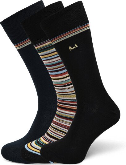 PS Paul Smith Men Sock 3Pk Gold Sig   Black   ONE SIZE