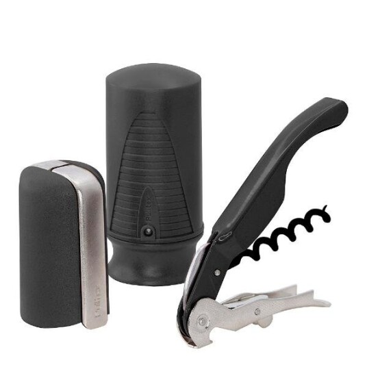 Pulltex - Vin/Champagne gavesett 3 deler svart