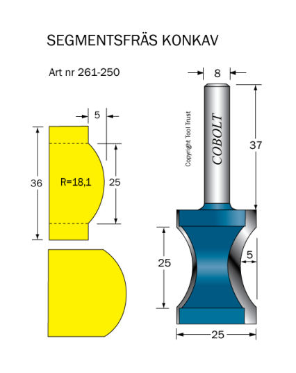 Cobolt 261-250 Segmentfres R=18,1 D=25 L=25 Maskintilbehør & forbruk