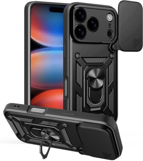 EIDERWOOD iPhone 17 Pro Hybrid Håndverker Deksel m. Kickstand & Cam Slider Svart
