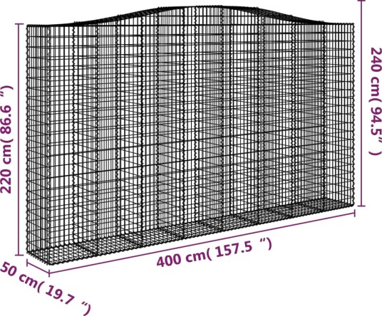vidaXL Gabionkurv buet 400x50x220/240 cm galvanisert jern