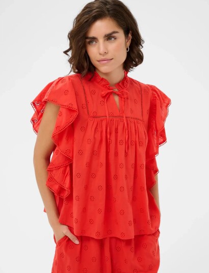 Kaffe Kafiona Frill Top Red 38