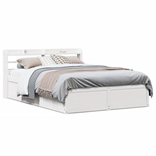Sengeramme med hodegavl hvit 135x190 cm heltre furu 3307099 Sengeramme med hodegavl hvit 135x190 cm heltre furu 3307099