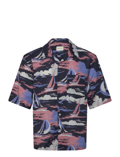 GANT Rel Sailing Print Ss Shirt - Navy - XL