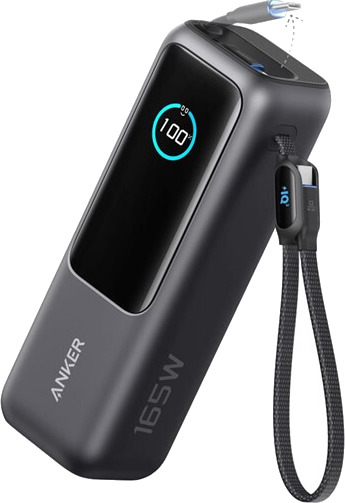 Anker Powerbank 25000 mAh 165W med Innebygd USB-C Kabel - Svart Anker Powerbank 25000 mAh 165W med Innebygd USB-C Kabel - Svart