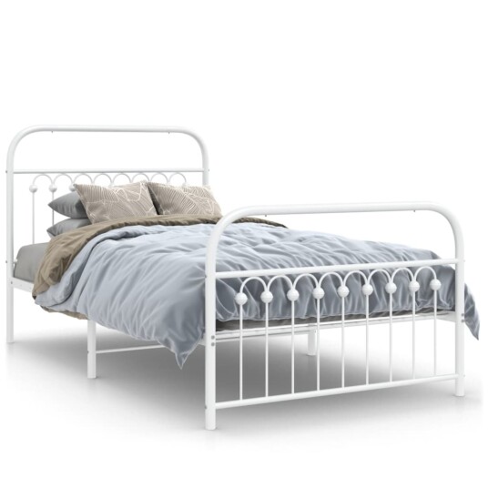 Sengeramme i metall med hode- og fotgavl hvit 100x190 cm 8721102645501 Sengeramme i metall med hode- og fotgavl hvit 100x190 cm 8721102645501