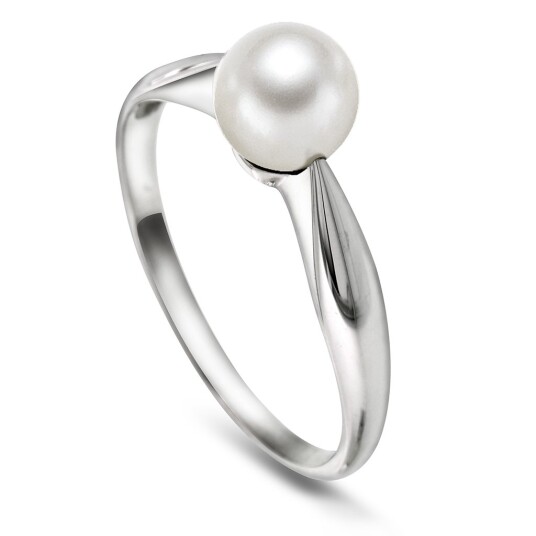 Pan Jewelry Ring i 585 hvitt gull med kultivert ferskvannsperle størrelse 60
