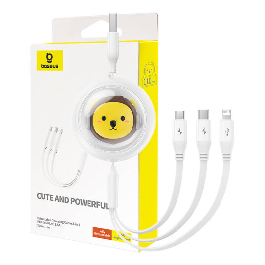 Baseus Charging Cable 3w1  USB to USB-C USB-M Lightning 3.5A 1.1m (White)